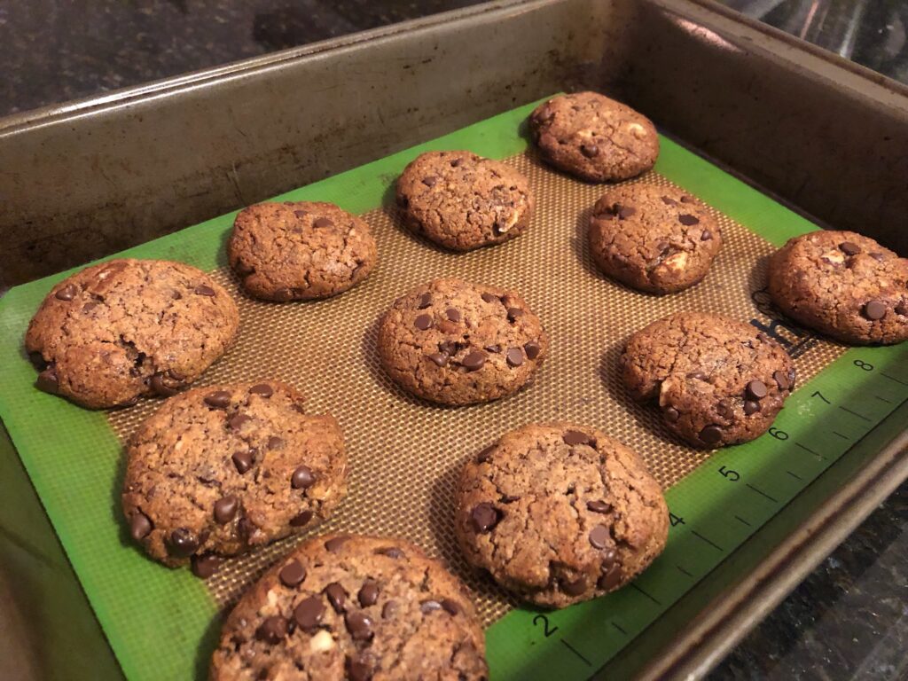 chocolate chip cookies on a baking sheet