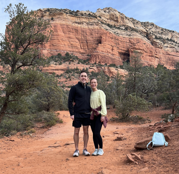 Hiking in nature with backpack for type one diabetes supplies