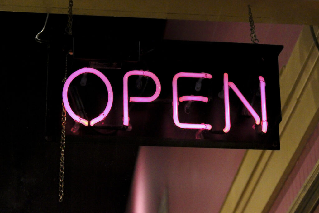 Neon pink open sign